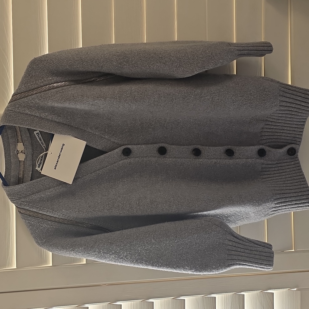 ALEXANDER WANG V Neck Cardigan w/Splitable Zip shoulder M $695 RETAIL NWT